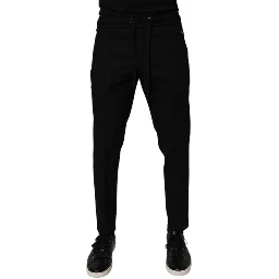 Black Wool Skinny Jogger Men Trouser Pants