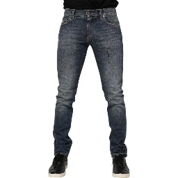Blue Washed Cotton Skinny Men Denim Jeans