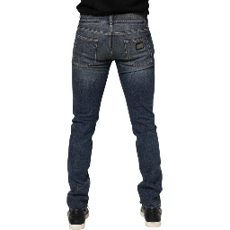 Blue Washed Cotton Skinny Men Denim Jeans