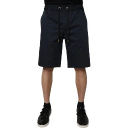 Navy Blue Cotton Stretch Men Bermuda Shorts