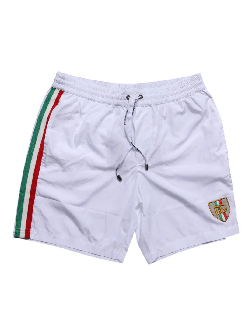 White Logo Polyester Men Beachwear Swimwear