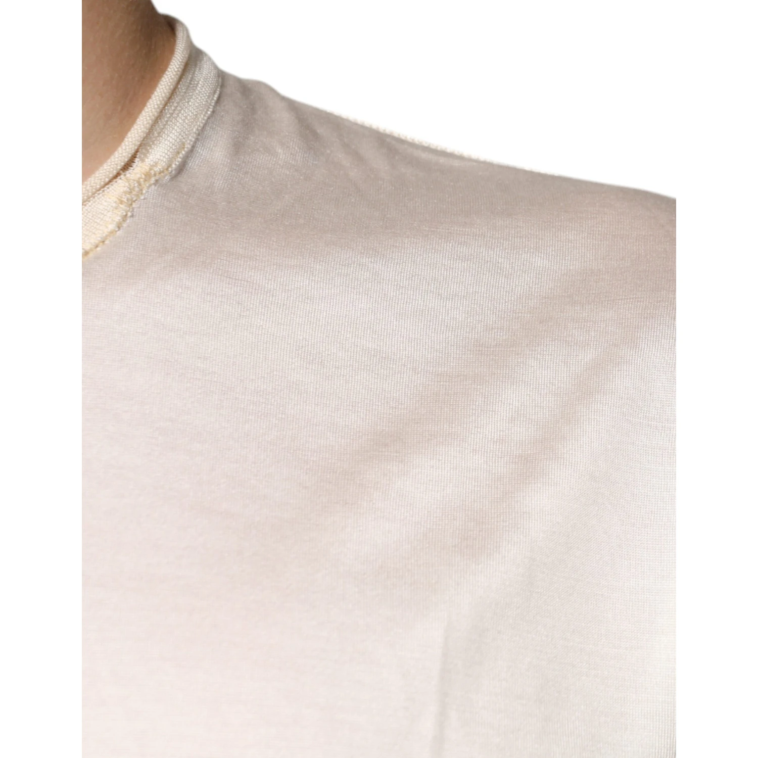 Off White Silk Henley Short Sleeves T-Shirt