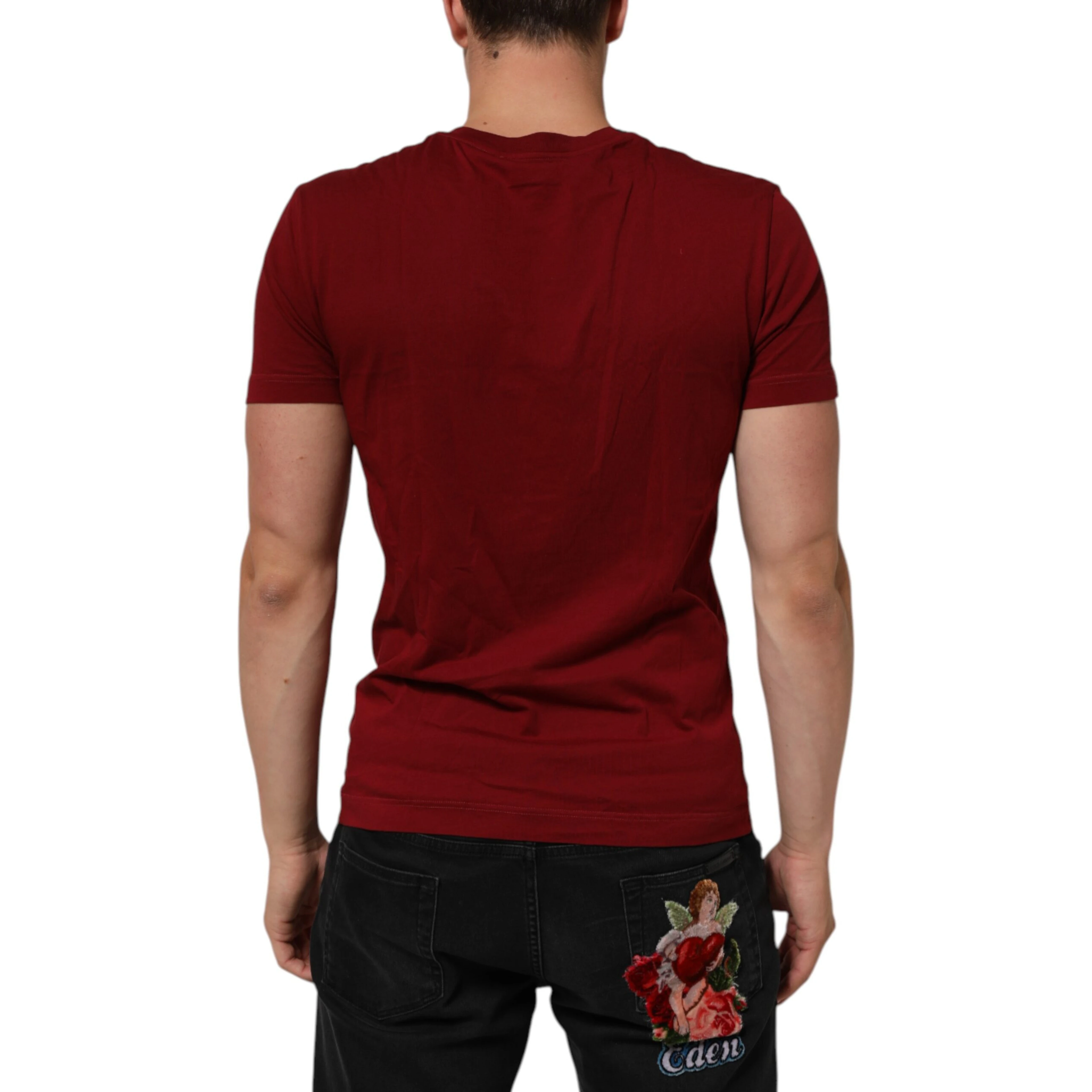 Maroon Cotton Crew Neck Short Sleeves T-Shirt