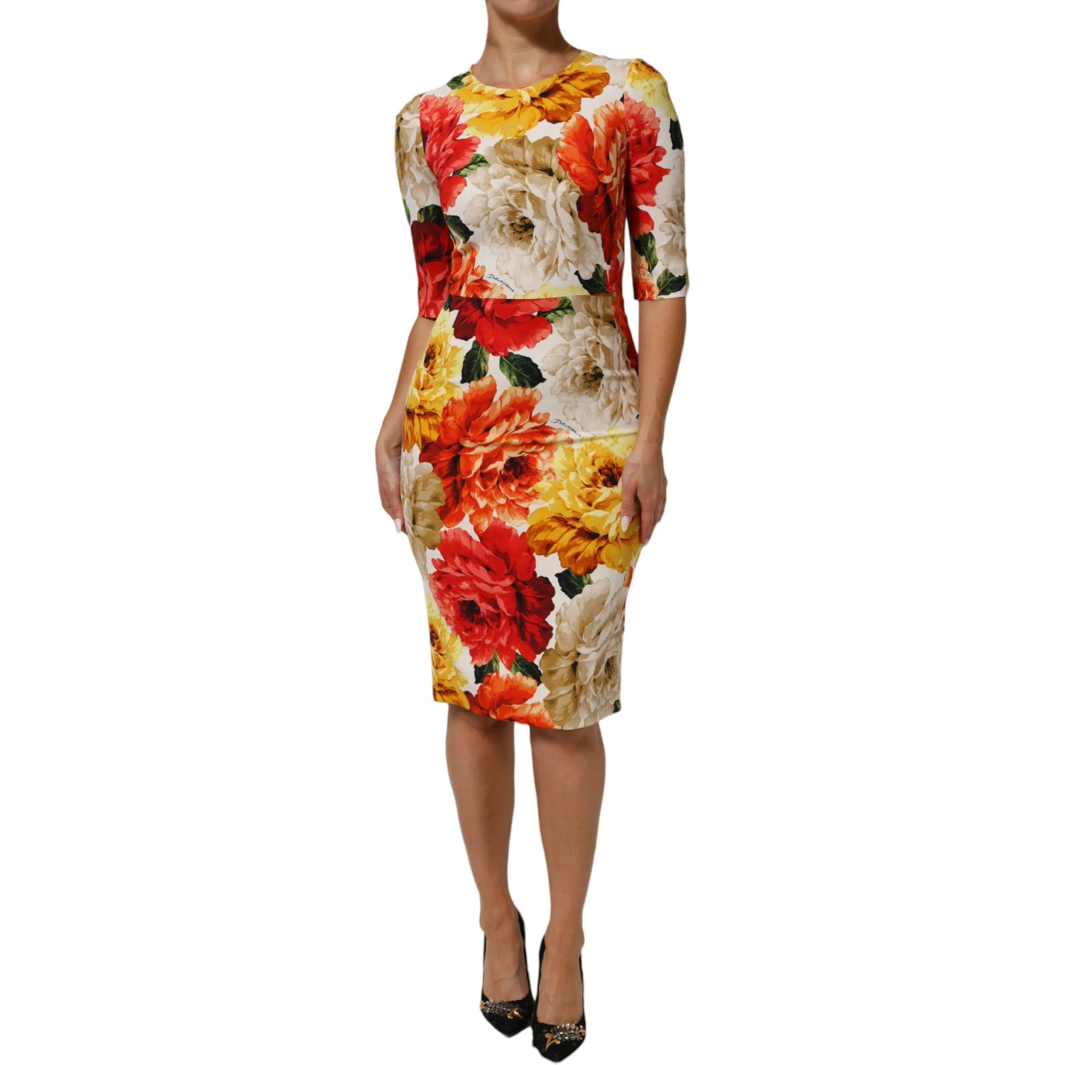 Multicolor Floral Print Viscose Sheath Dress
