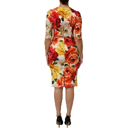 Multicolor Floral Print Viscose Sheath Dress