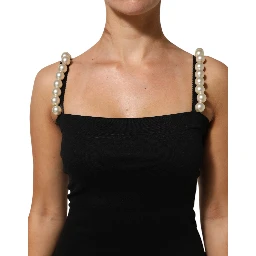 Black Faux Pearl Cotton Sheath Mini Dress