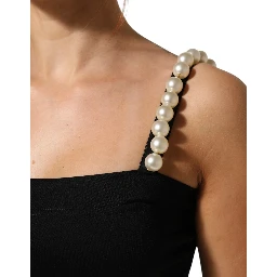 Black Faux Pearl Cotton Sheath Mini Dress