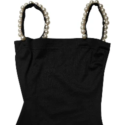Black Faux Pearl Cotton Sheath Mini Dress