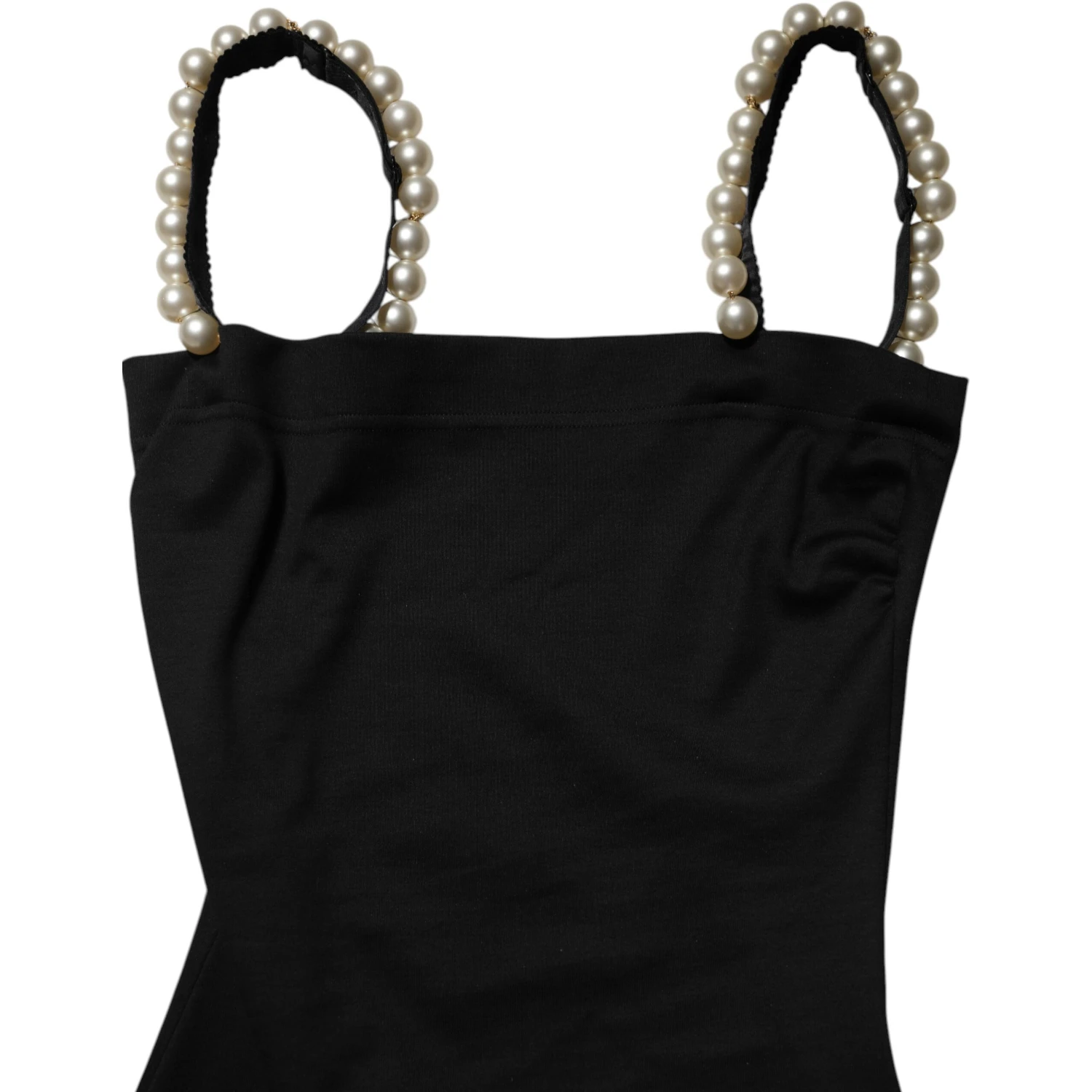 Black Faux Pearl Cotton Sheath Mini Dress
