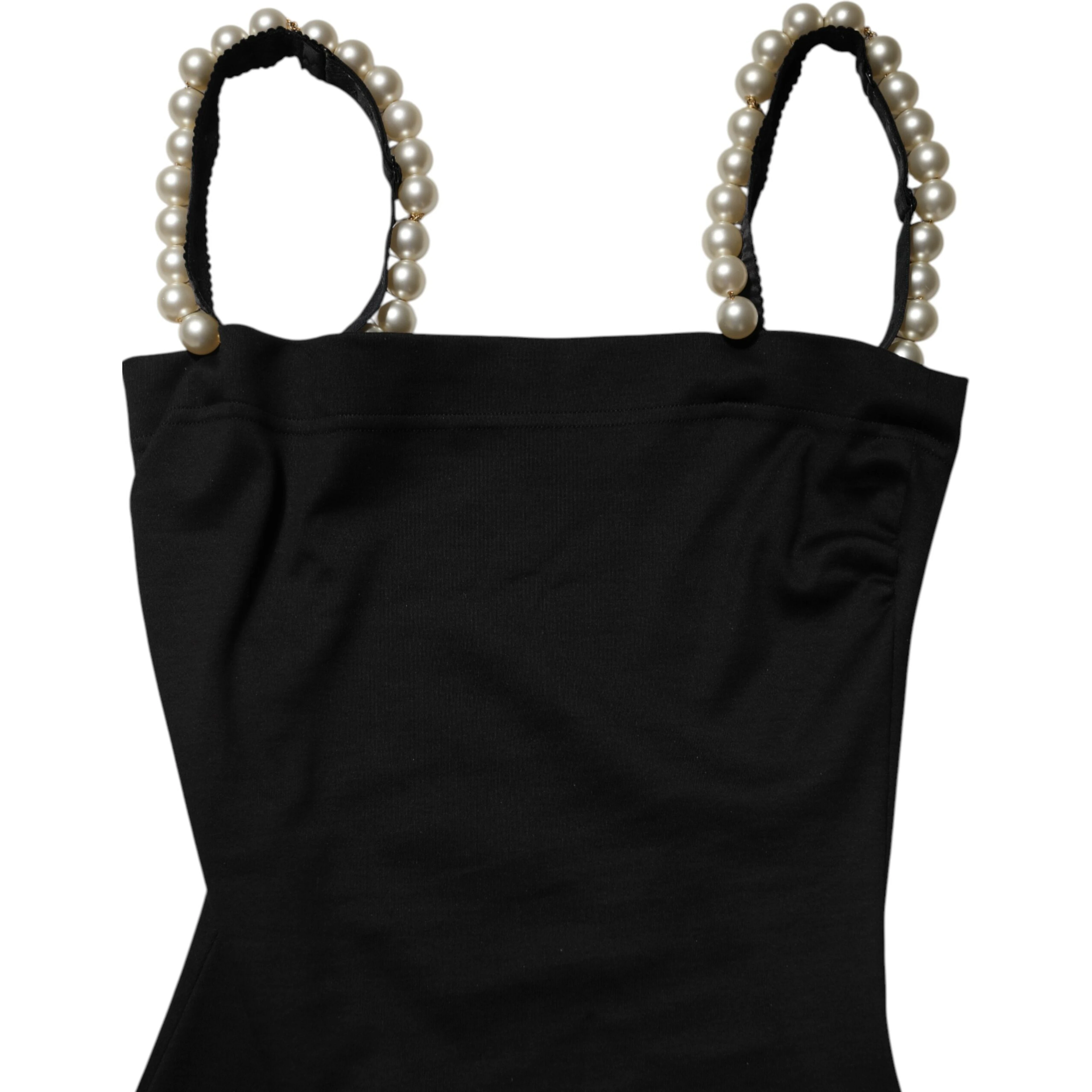 Black Faux Pearl Cotton Sheath Mini Dress