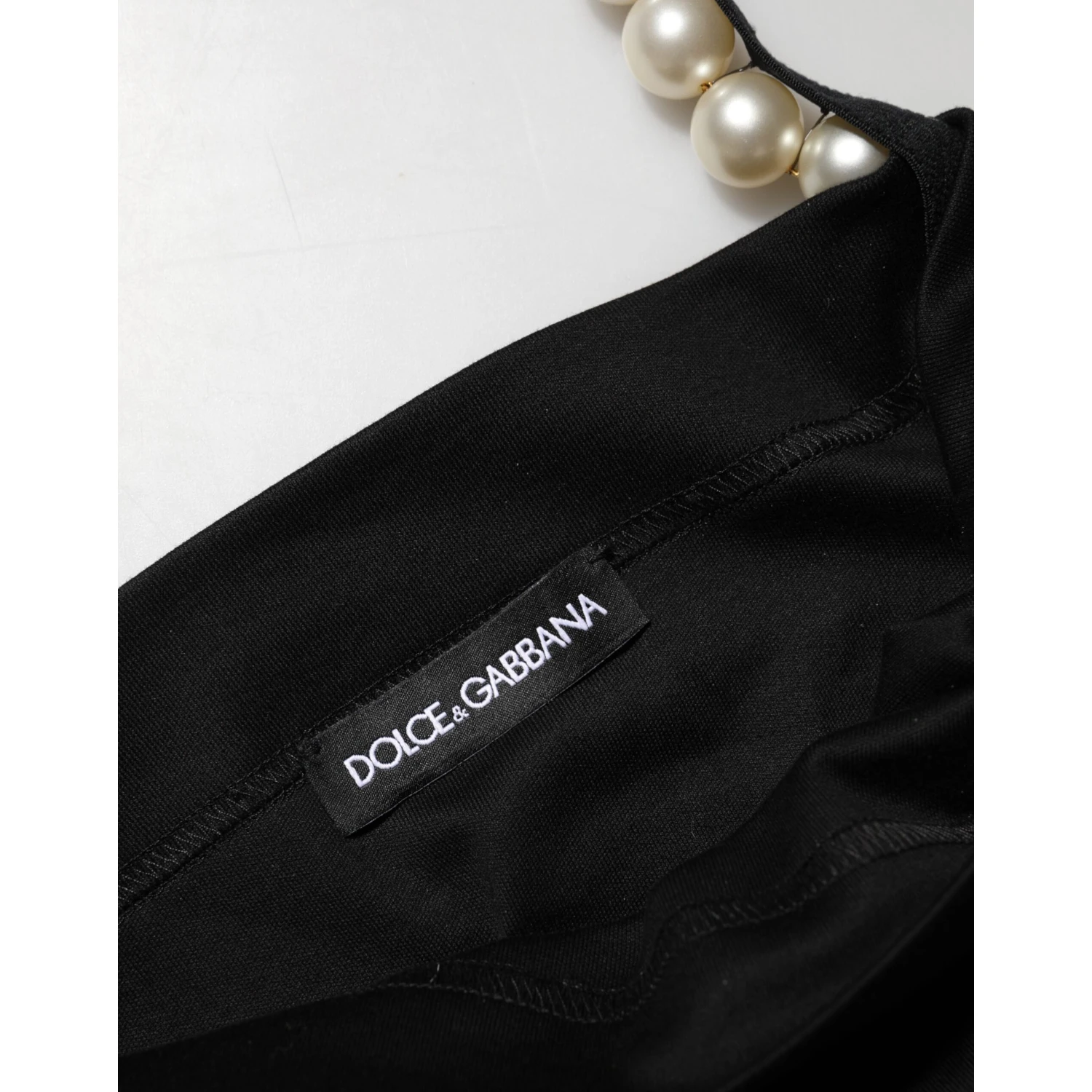 Black Faux Pearl Cotton Sheath Mini Dress