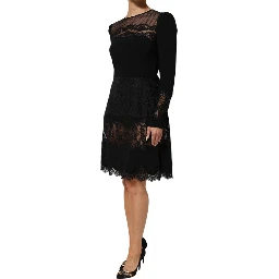 Black Floral Lace Trim Sheath A-line Dress