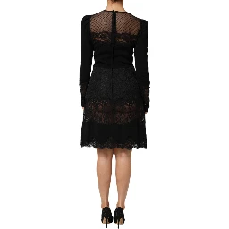 Black Floral Lace Trim Sheath A-line Dress