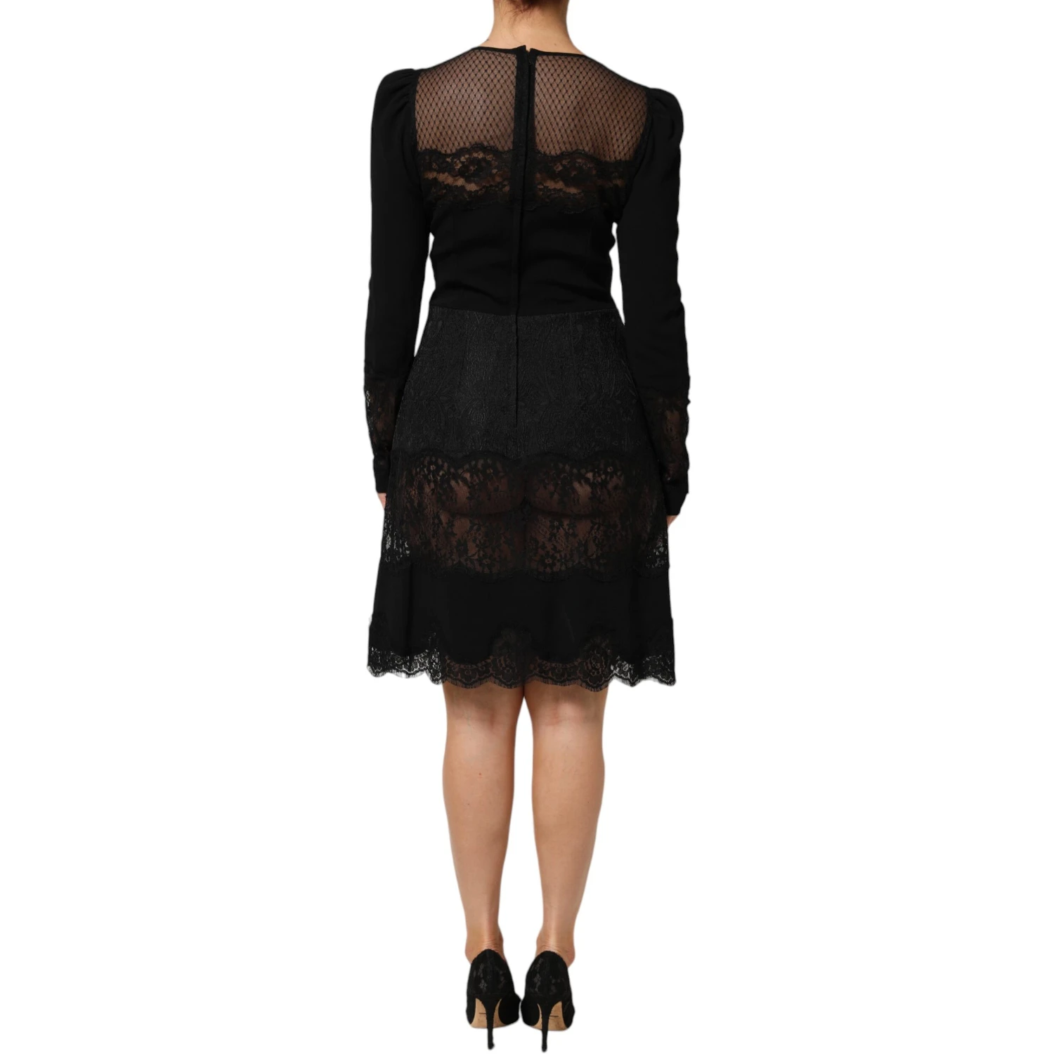 Black Floral Lace Trim Sheath A-line Dress