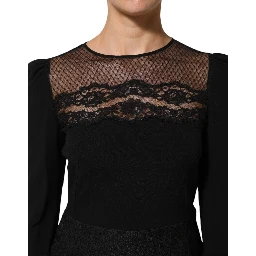Black Floral Lace Trim Sheath A-line Dress