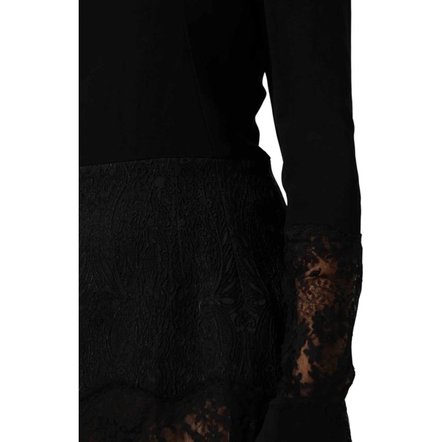 Black Floral Lace Trim Sheath A-line Dress
