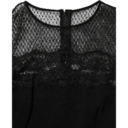 Black Floral Lace Trim Sheath A-line Dress