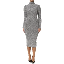Gray Nylon Bodycon Sheath Long Sleeves Dress