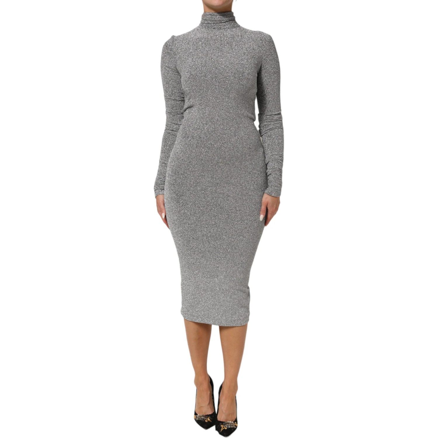 Gray Nylon Bodycon Sheath Long Sleeves Dress