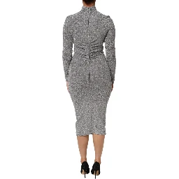Gray Nylon Bodycon Sheath Long Sleeves Dress