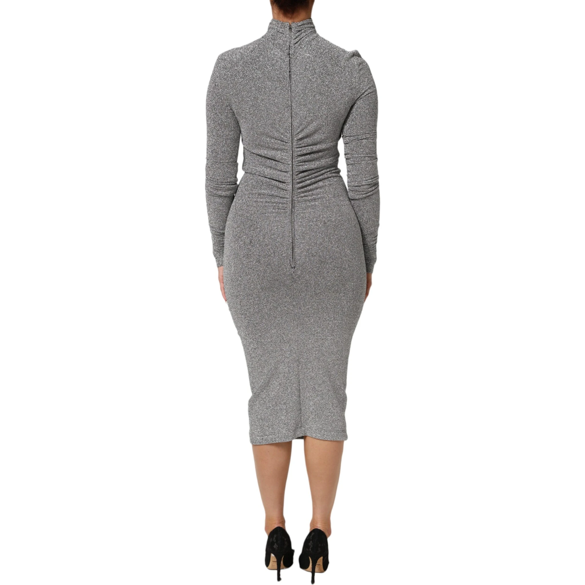 Gray Nylon Bodycon Sheath Long Sleeves Dress