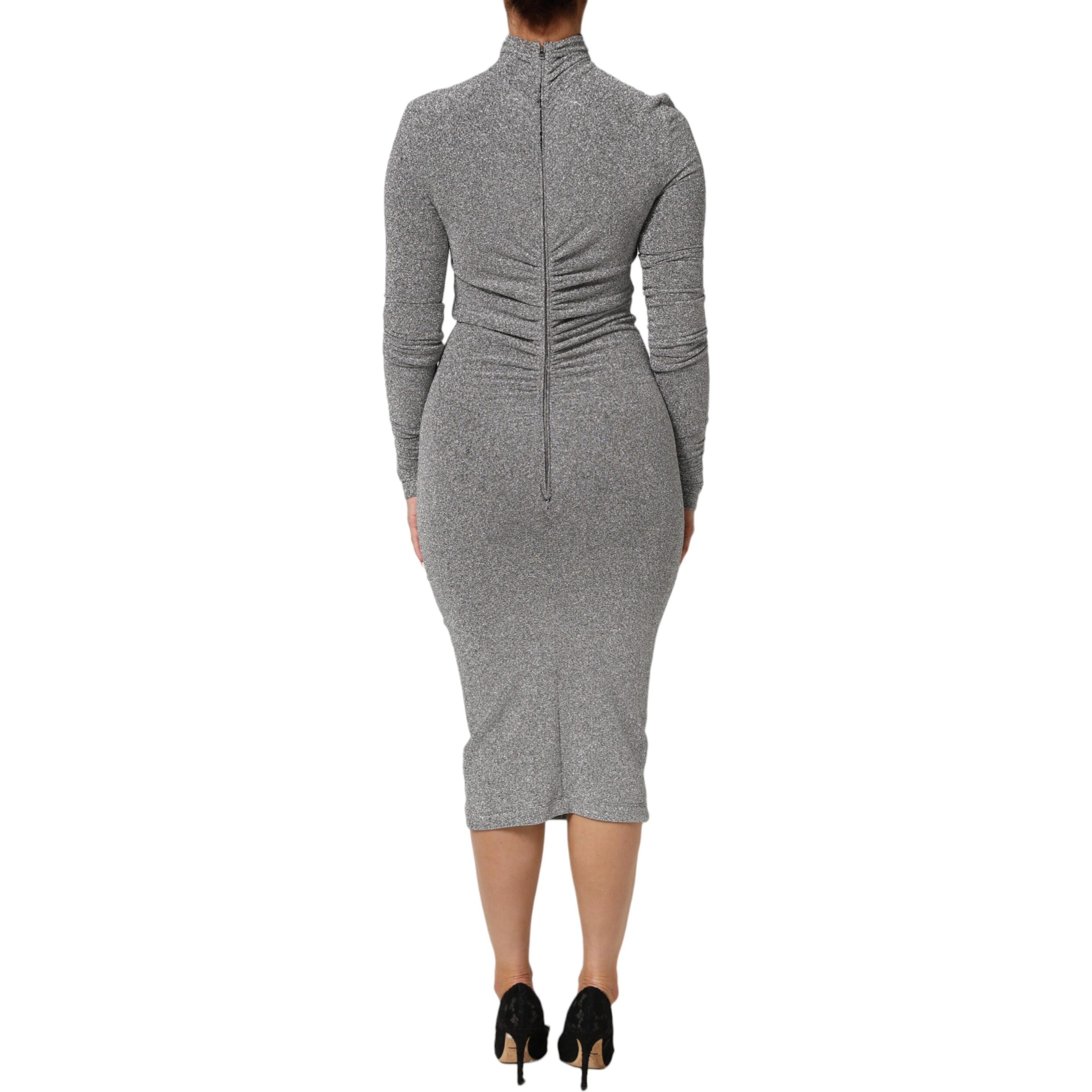 Gray Nylon Bodycon Sheath Long Sleeves Dress