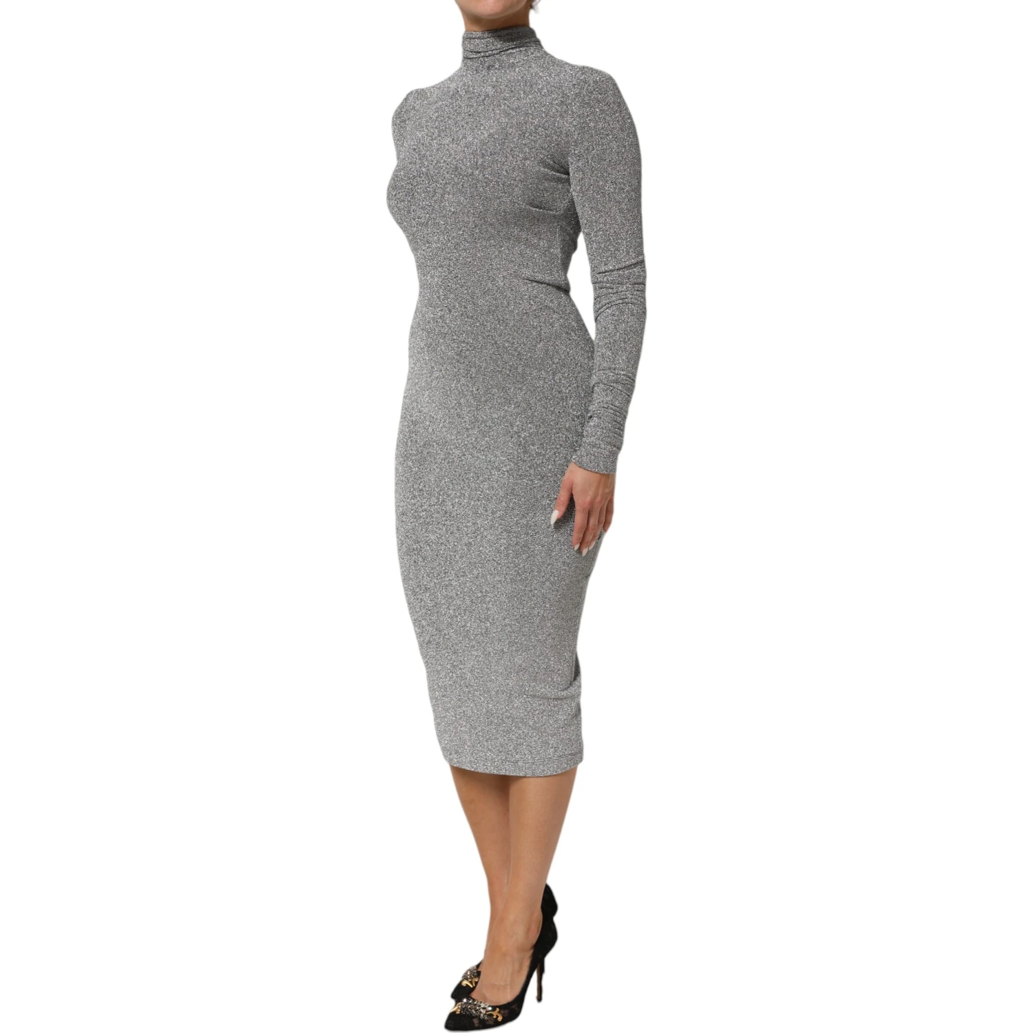 Gray Nylon Bodycon Sheath Long Sleeves Dress