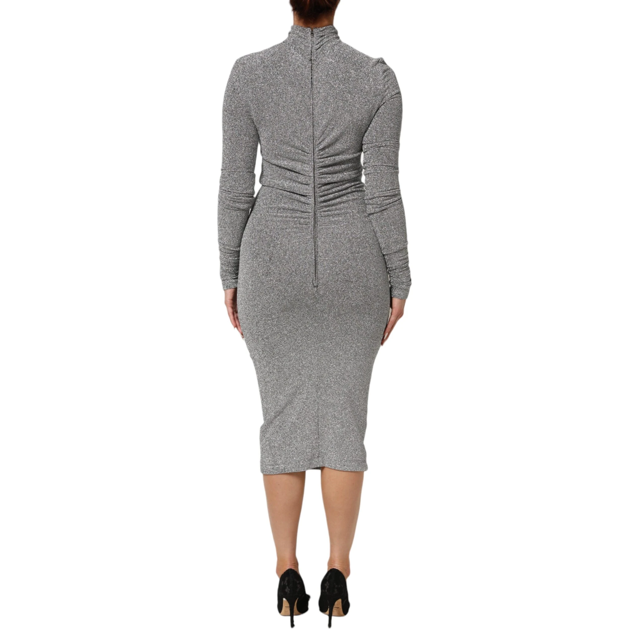 Gray Nylon Bodycon Sheath Long Sleeves Dress