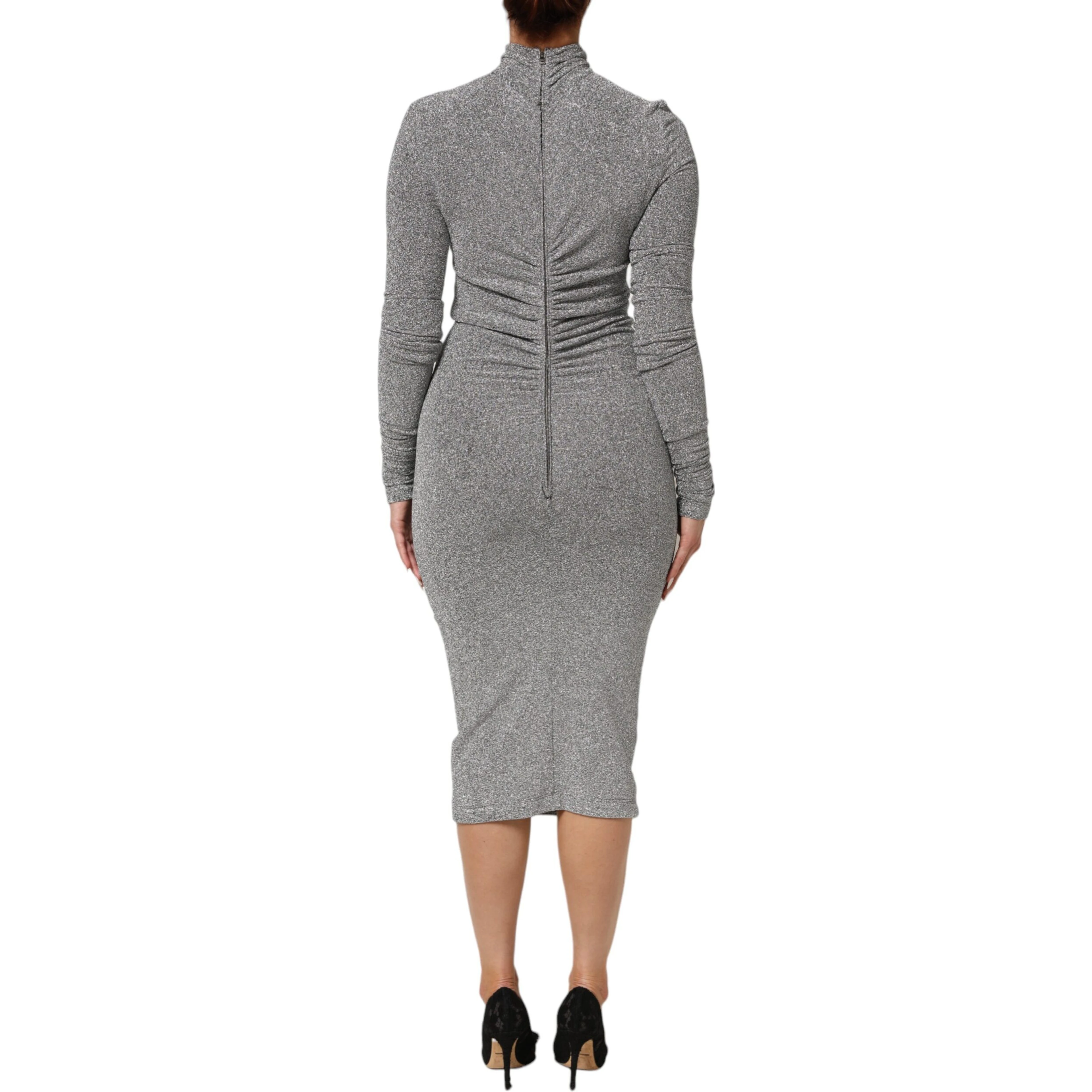 Gray Nylon Bodycon Sheath Long Sleeves Dress