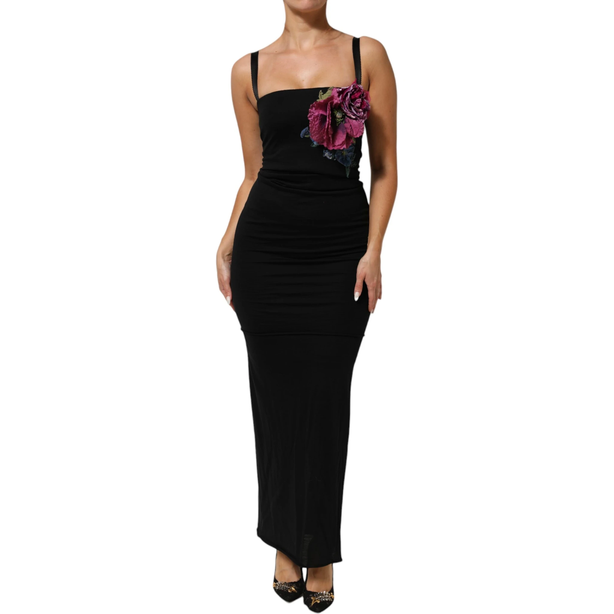 Black Flower Applqies Bodycon Sheath Dress