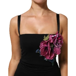 Black Flower Applqies Bodycon Sheath Dress
