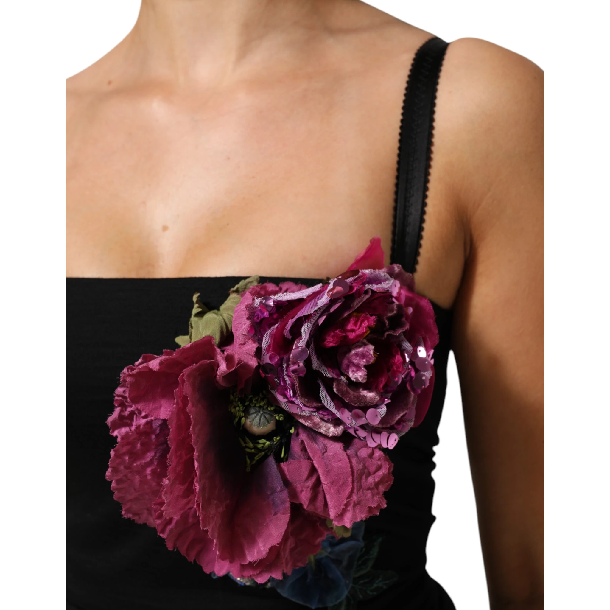 Black Flower Applqies Bodycon Sheath Dress