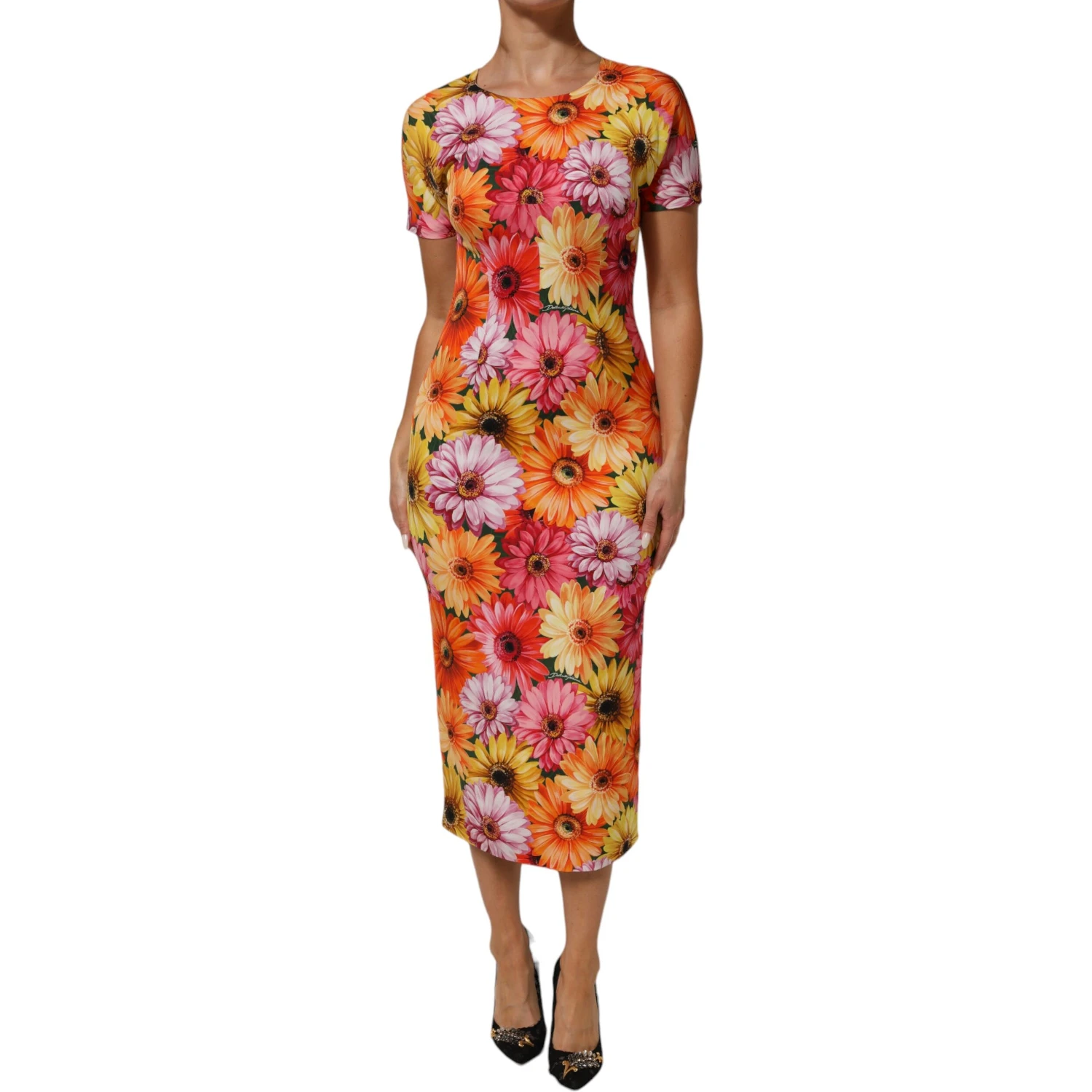Multicolor Floral Print SilkSheath Midi Dress