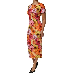 Multicolor Floral Print SilkSheath Midi Dress