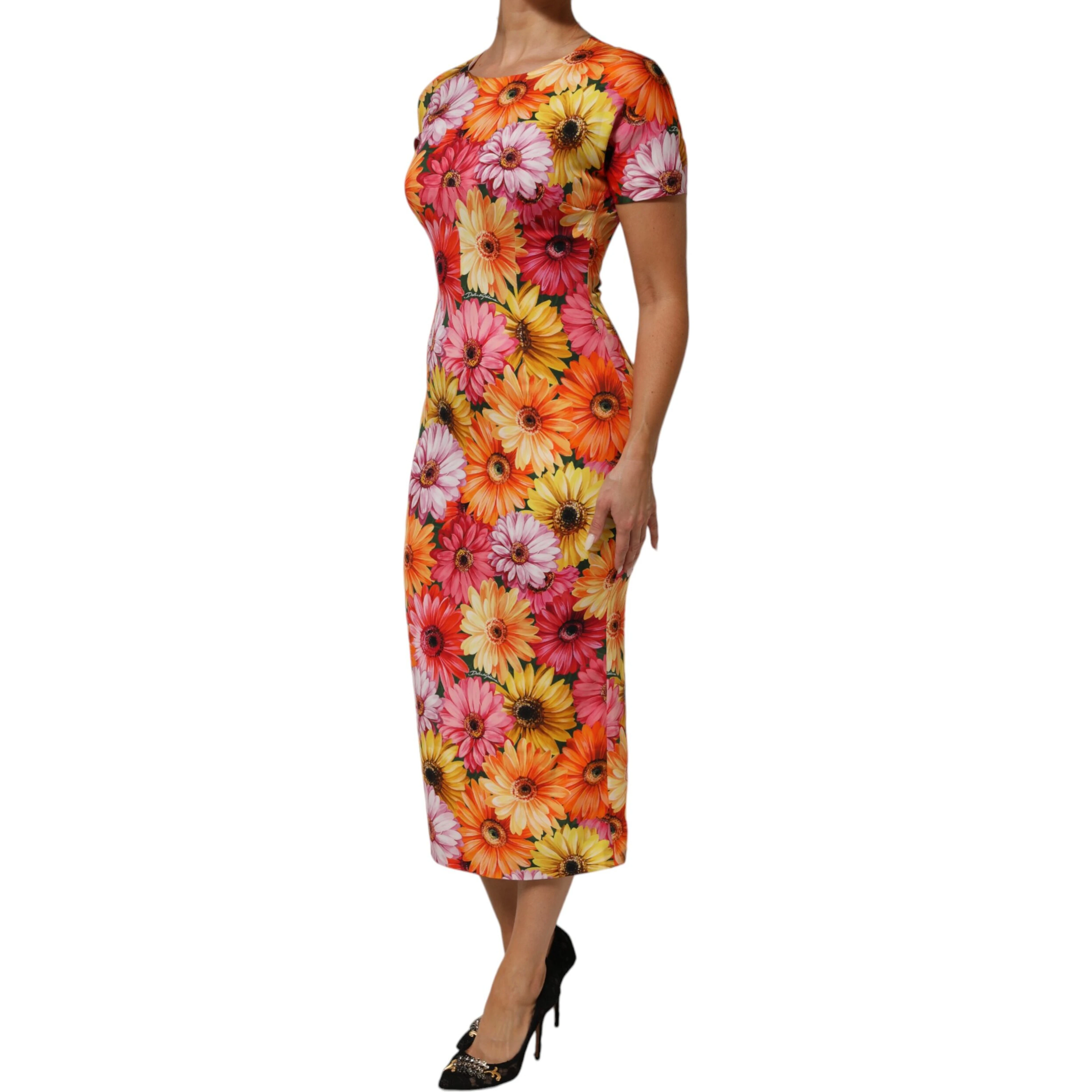 Multicolor Floral Print SilkSheath Midi Dress