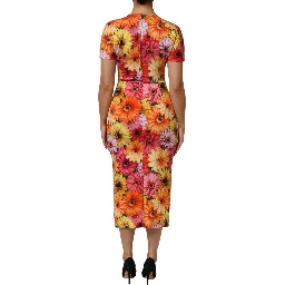 Multicolor Floral Print SilkSheath Midi Dress
