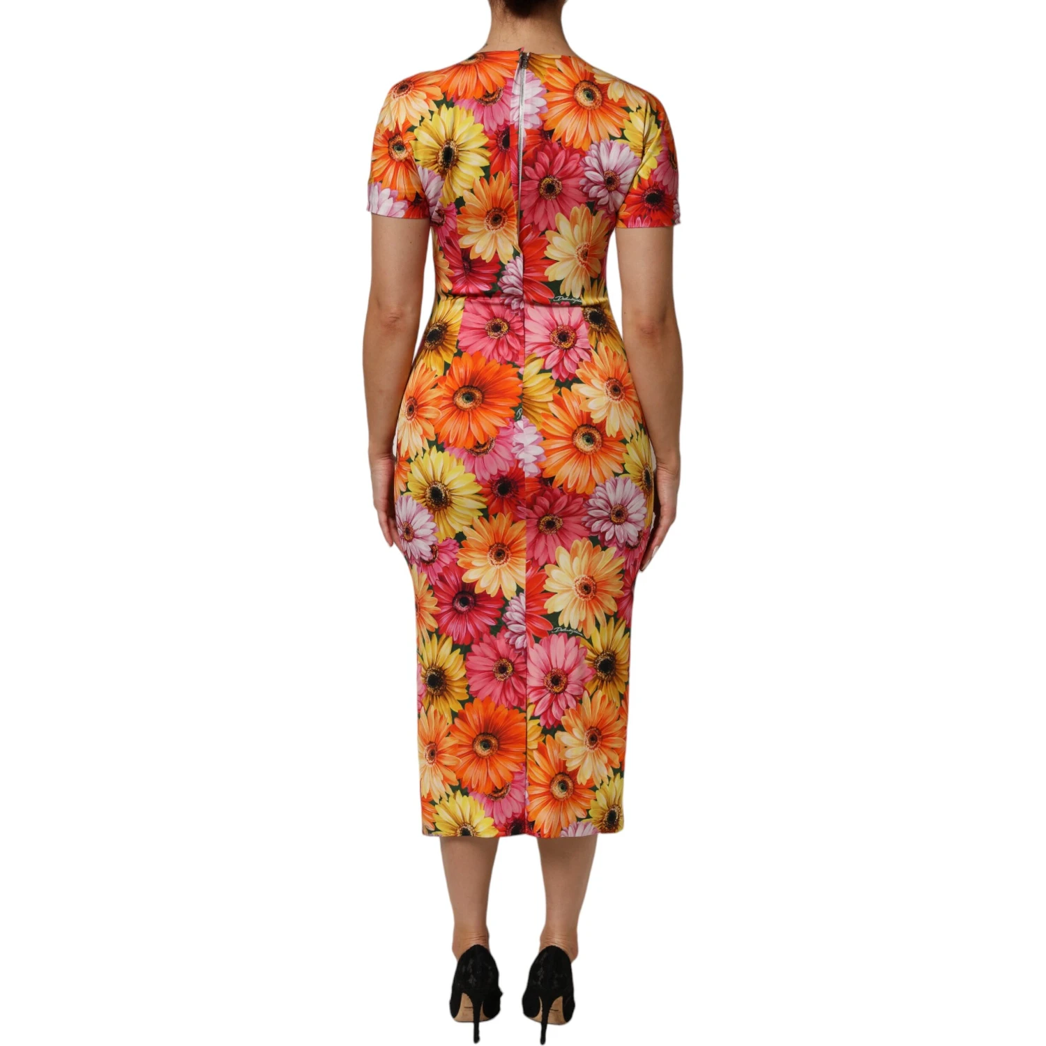 Multicolor Floral Print SilkSheath Midi Dress