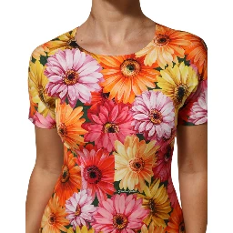 Multicolor Floral Print SilkSheath Midi Dress