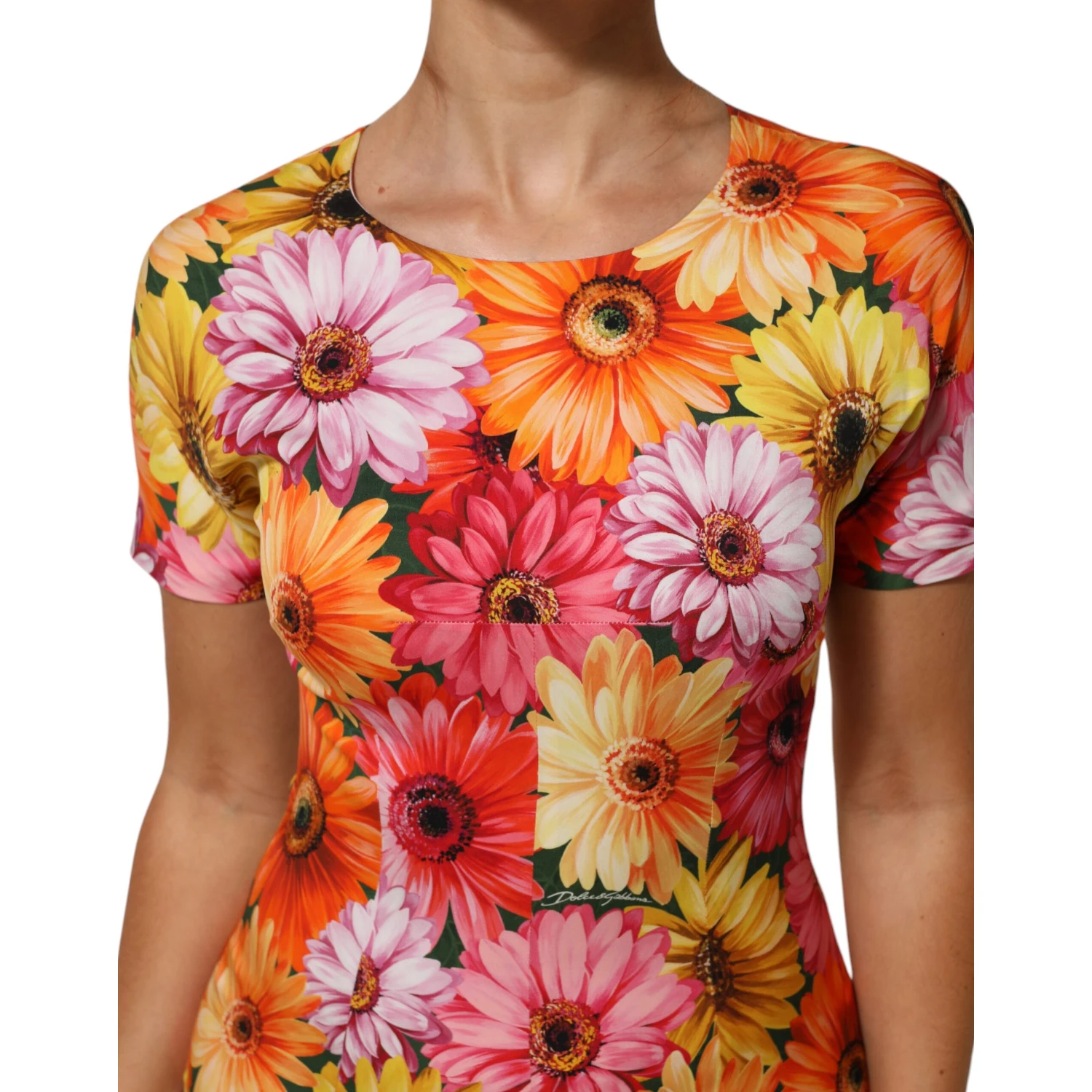 Multicolor Floral Print SilkSheath Midi Dress