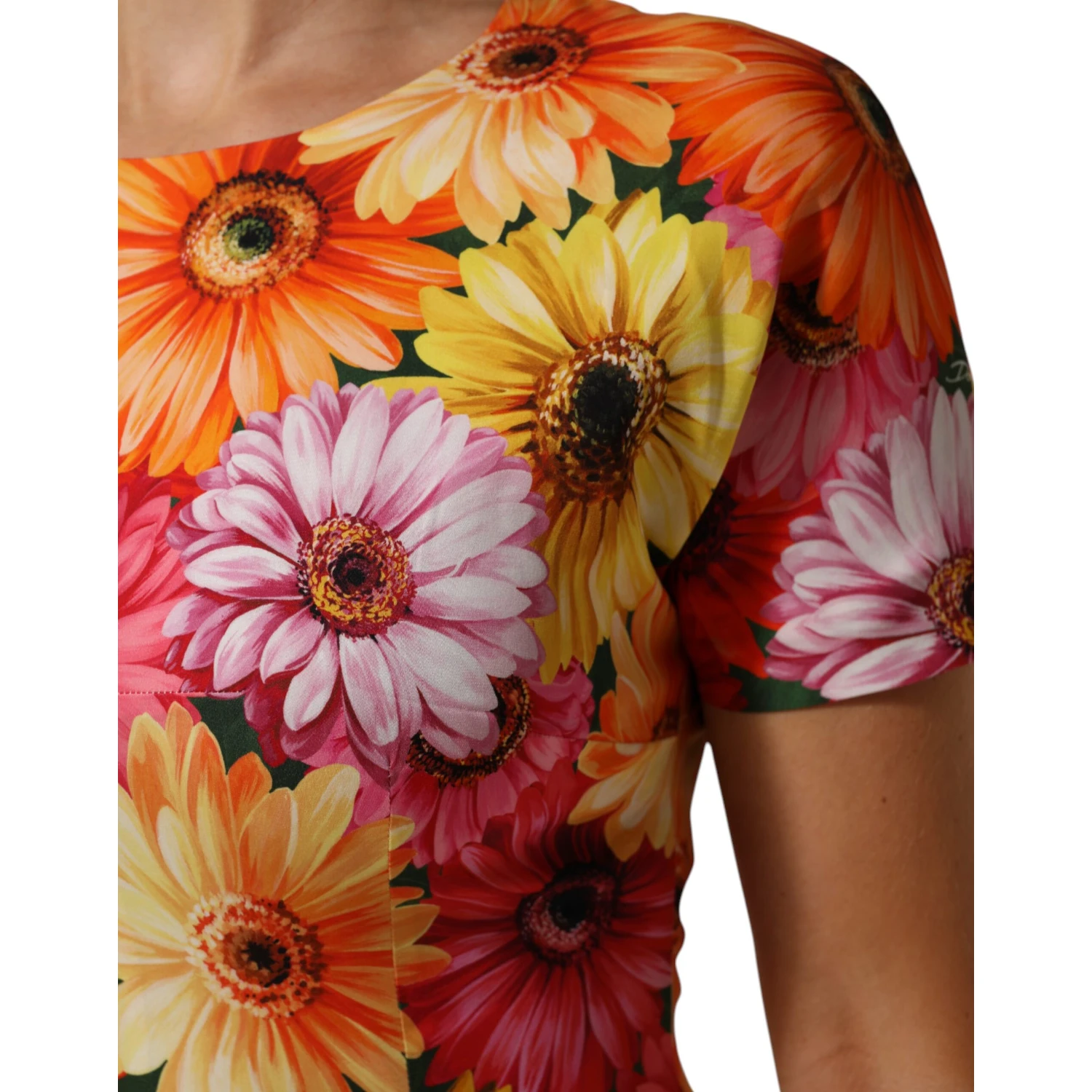 Multicolor Floral Print SilkSheath Midi Dress