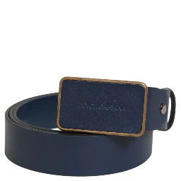Blue Leather Classic Metal Logo Buckle Belt