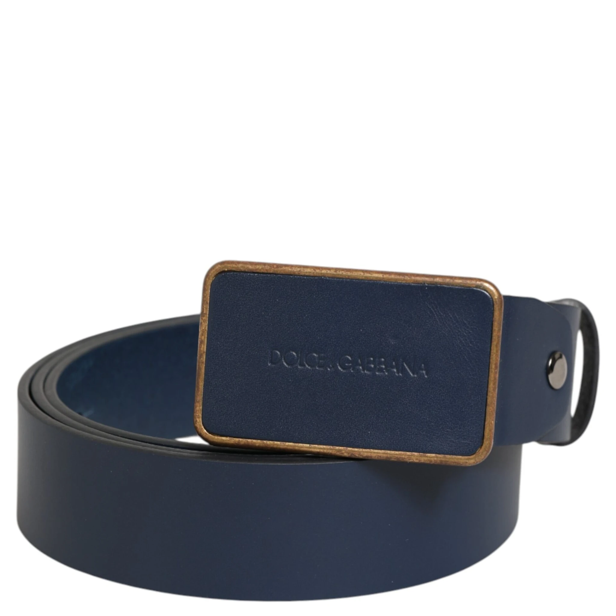 Blue Leather Classic Metal Logo Buckle Belt