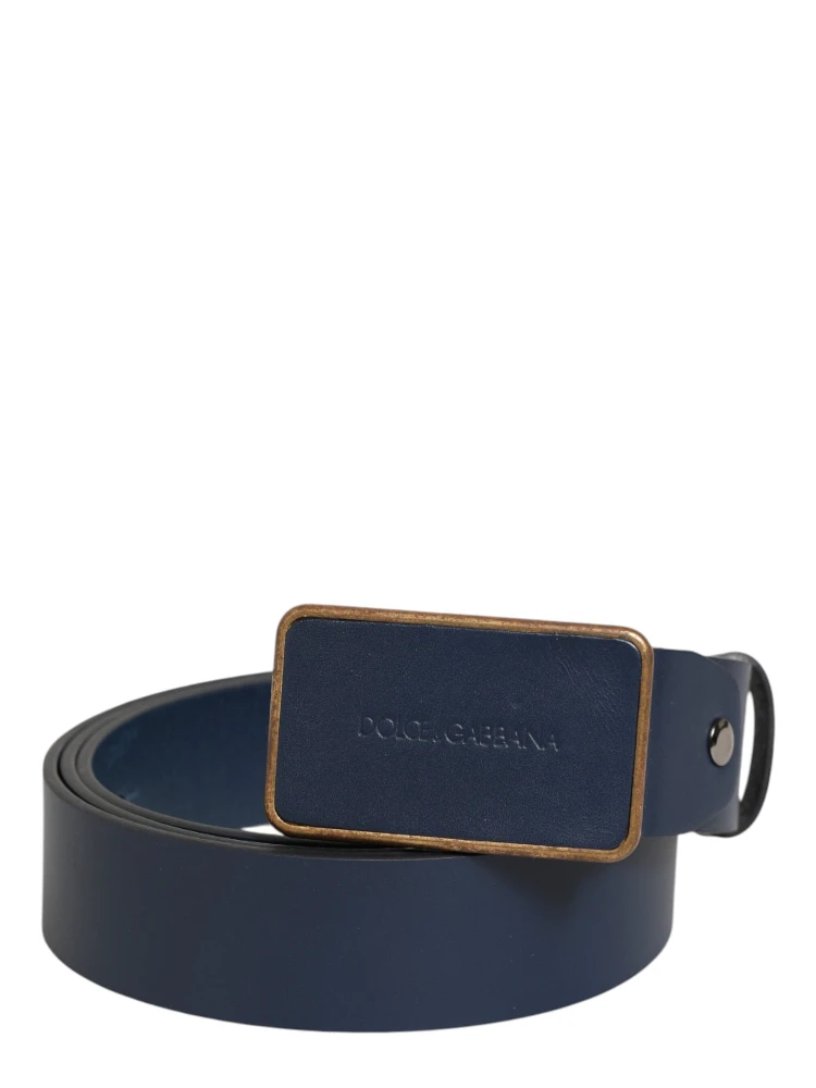 Blue Leather Classic Metal Logo Buckle Belt alternative