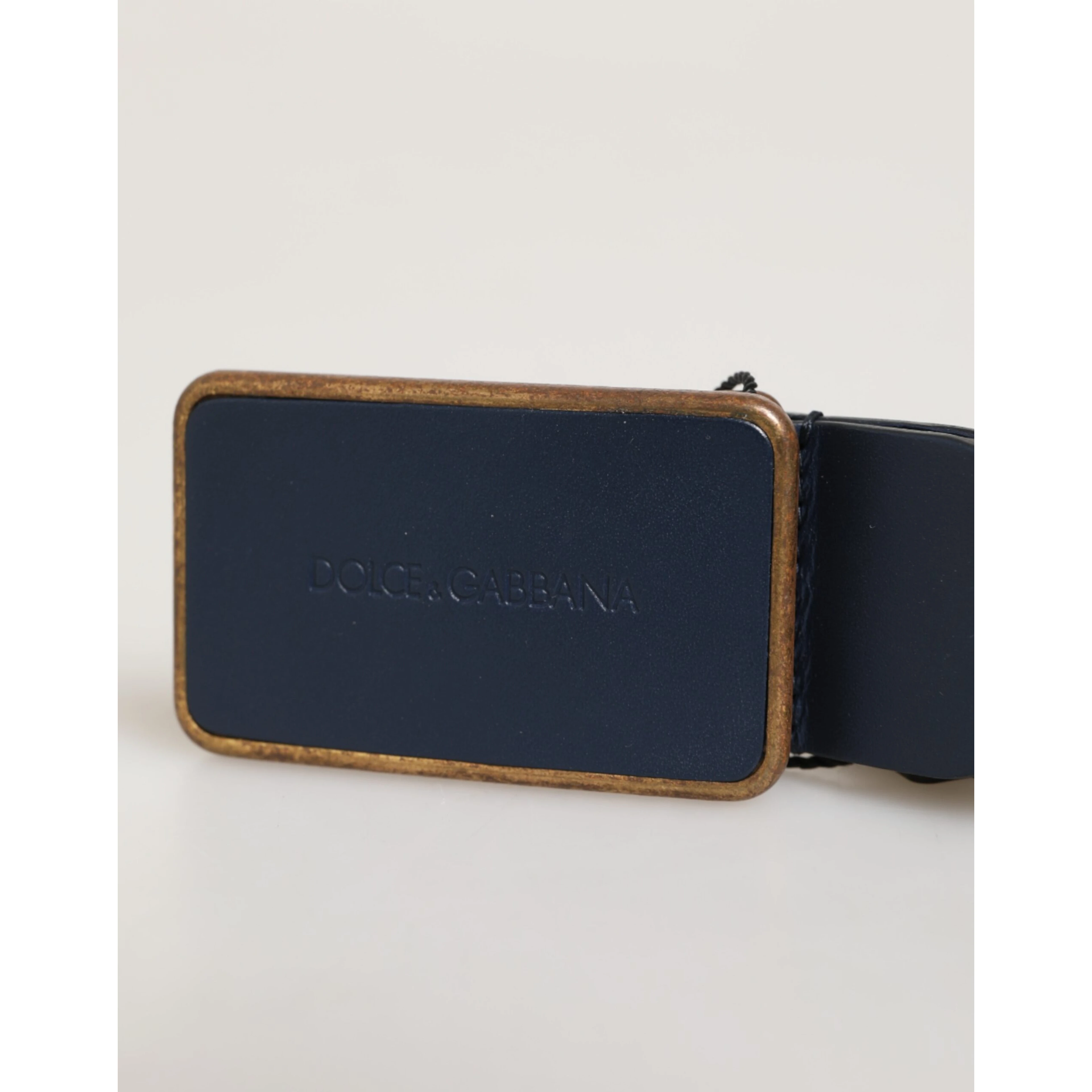 Blue Leather Classic Metal Logo Buckle Belt