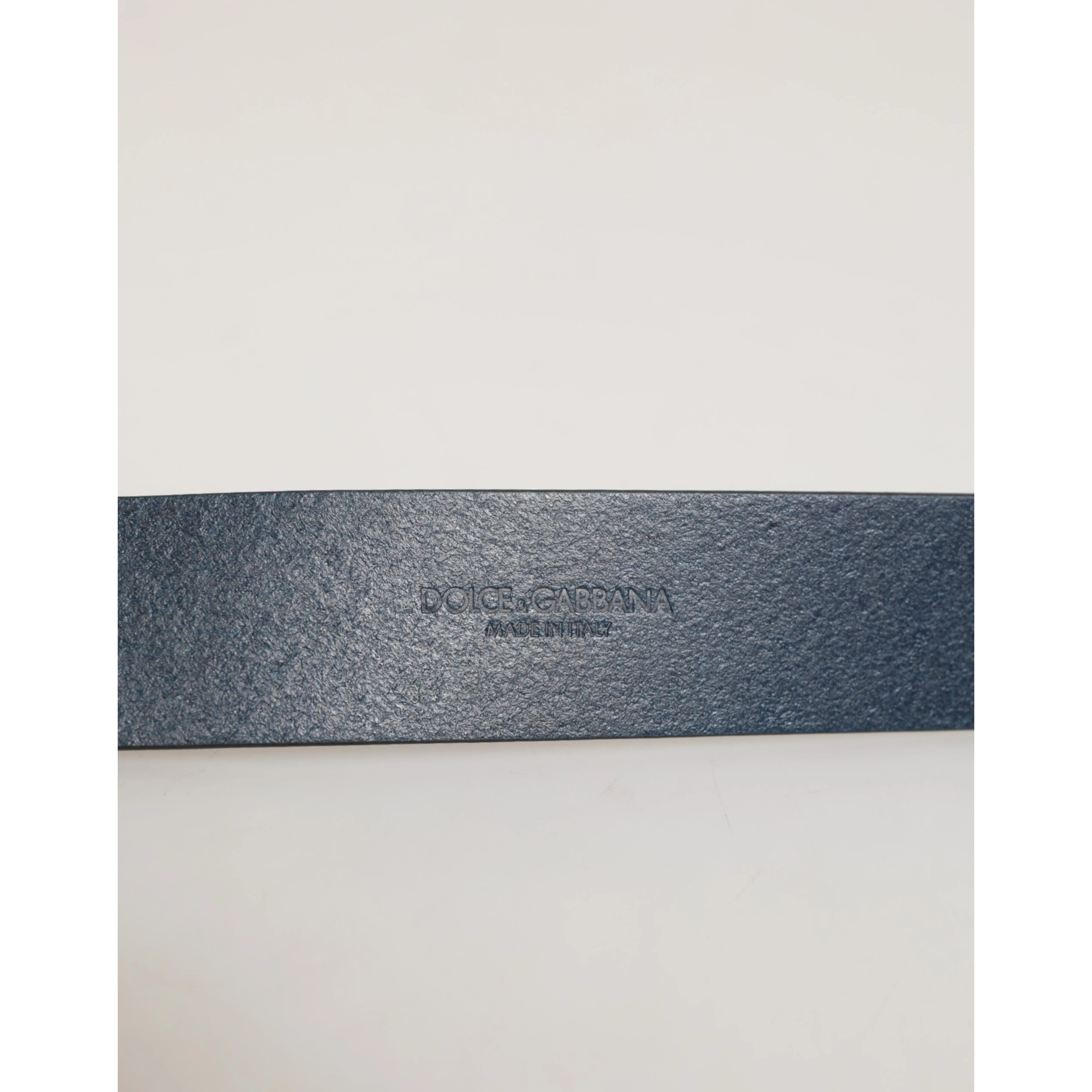 Blue Leather Classic Metal Logo Buckle Belt