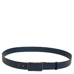 Blue Leather Classic Metal Logo Buckle Belt