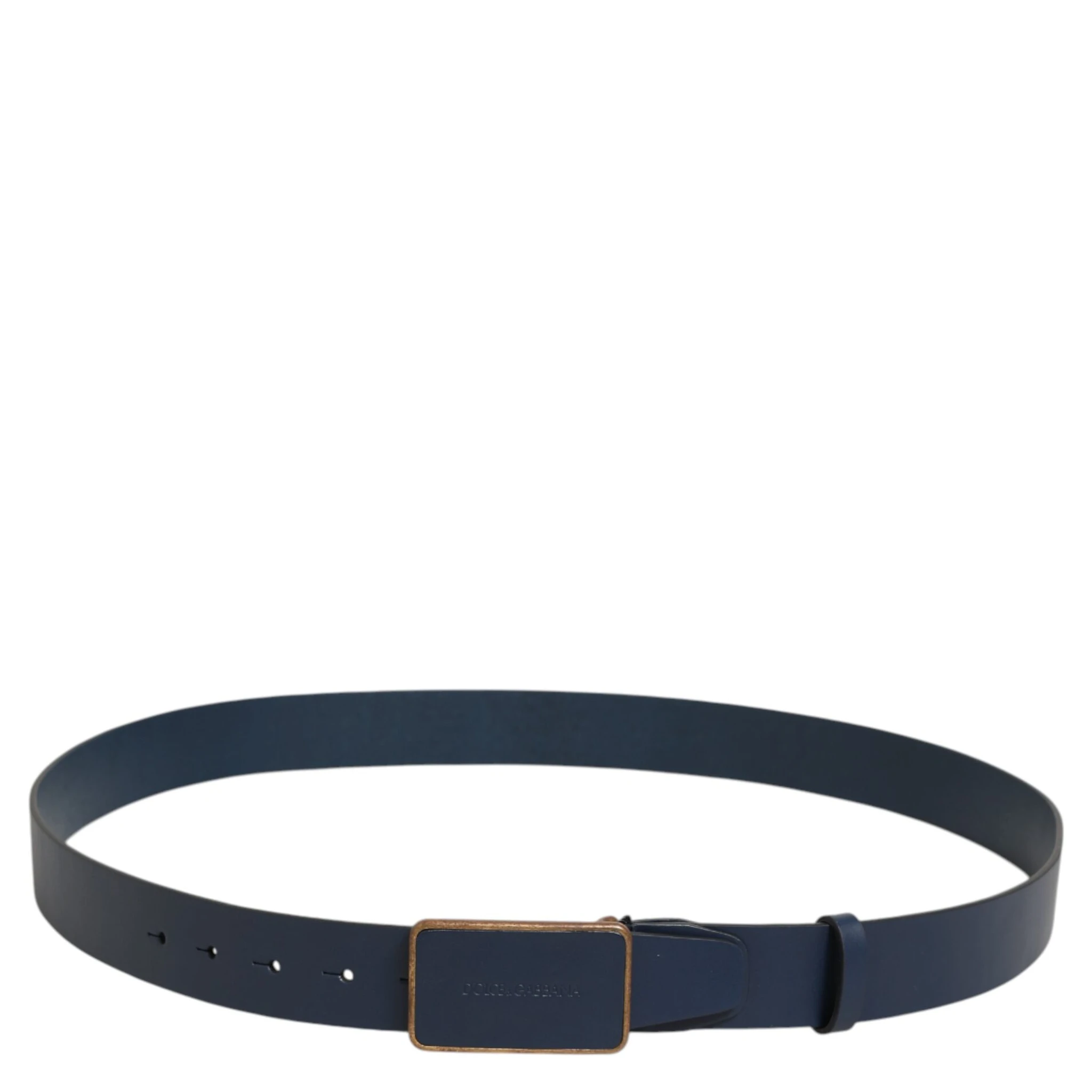 Blue Leather Classic Metal Logo Buckle Belt