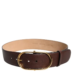 Brown Leather Classic Metal Oval Buckle Belt