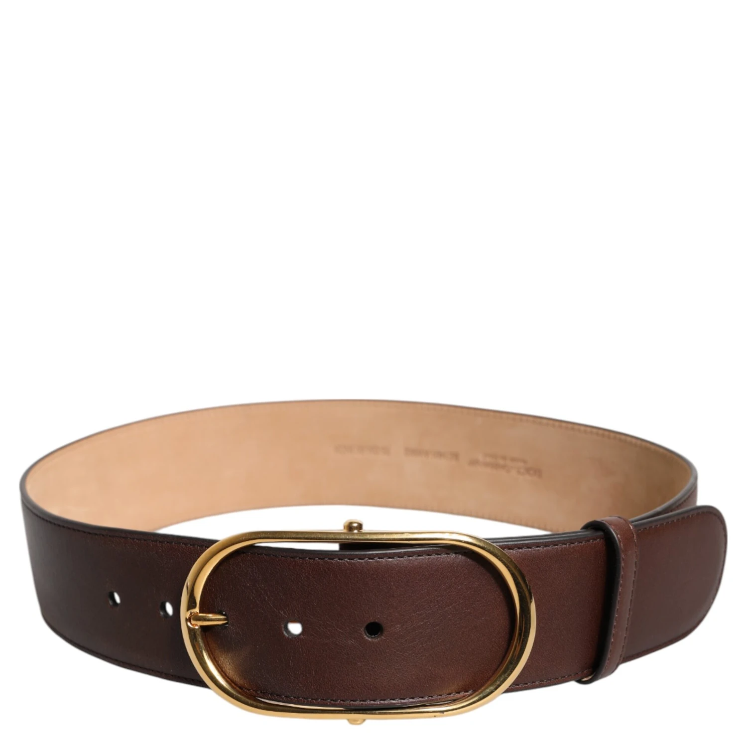 Brown Leather Classic Metal Oval Buckle Belt