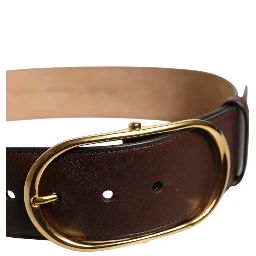 Brown Leather Classic Metal Oval Buckle Belt